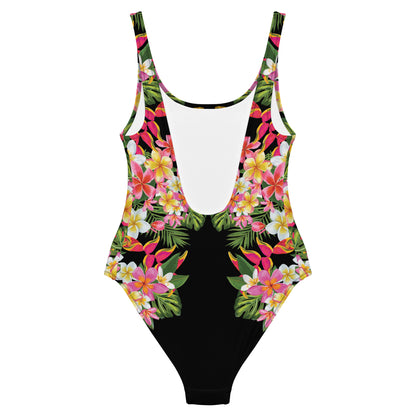Black - Tropical Paradise - One-piece Swimsuit