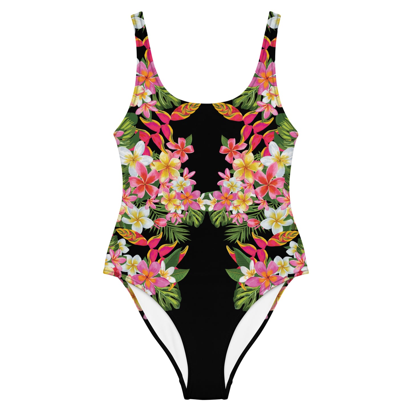 Black - Tropical Paradise - One-piece Swimsuit