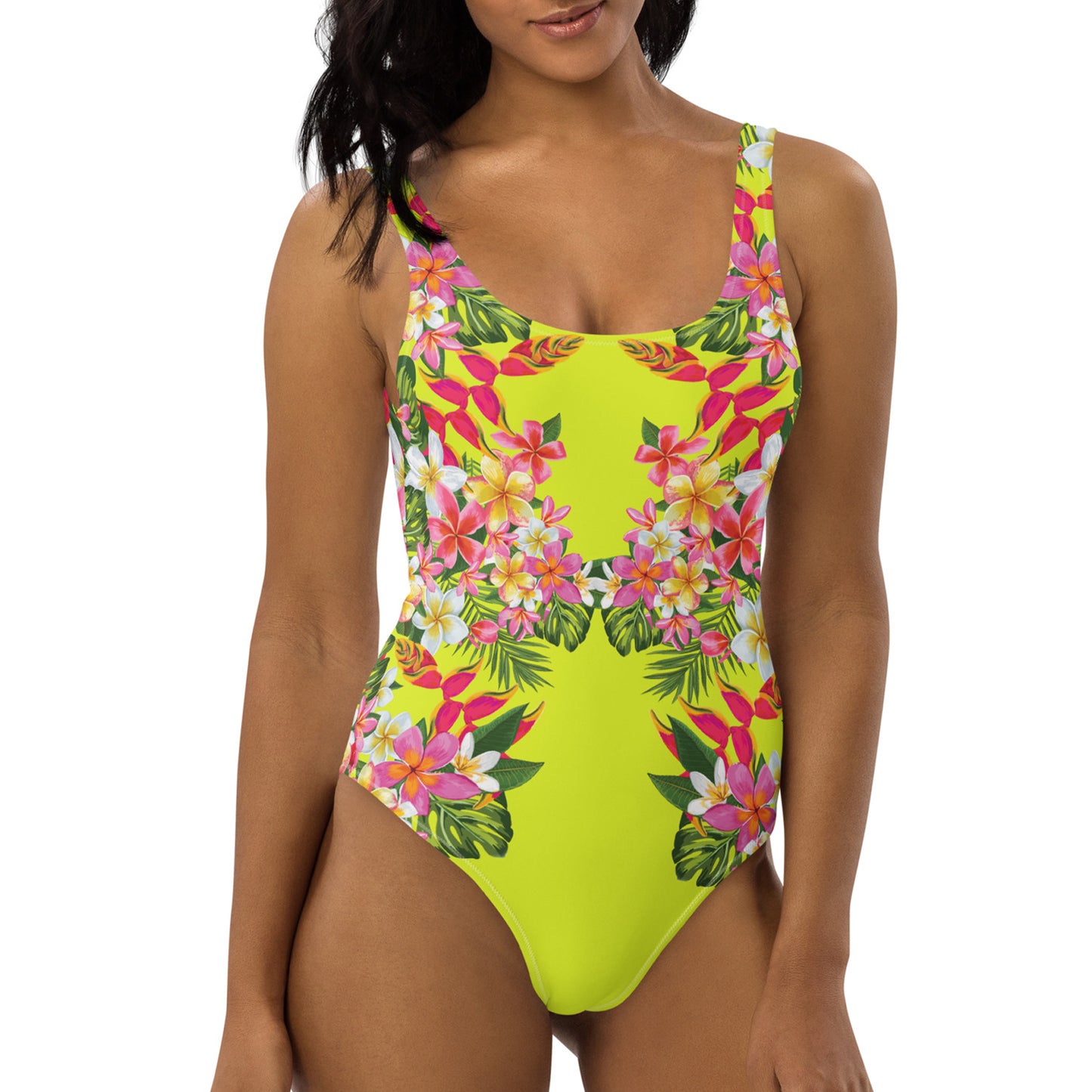 Luxury Body Contour Low Back Tropical Yellow One-piece Swimsuit
