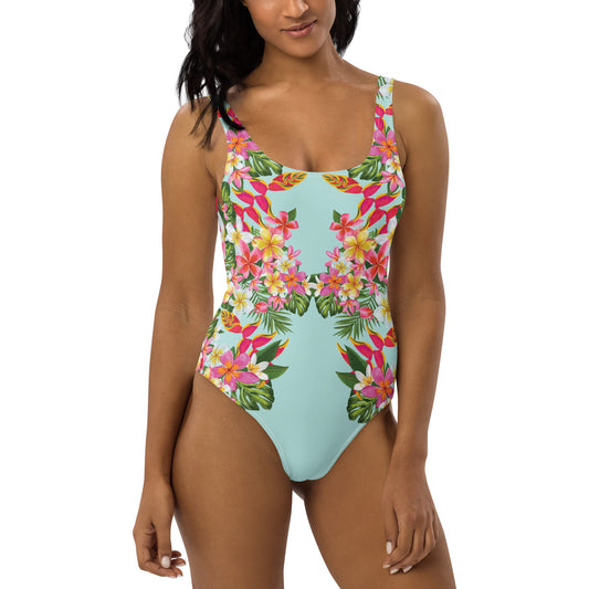 Lt Blue - Tropical Paradise - One-piece Swimsuit