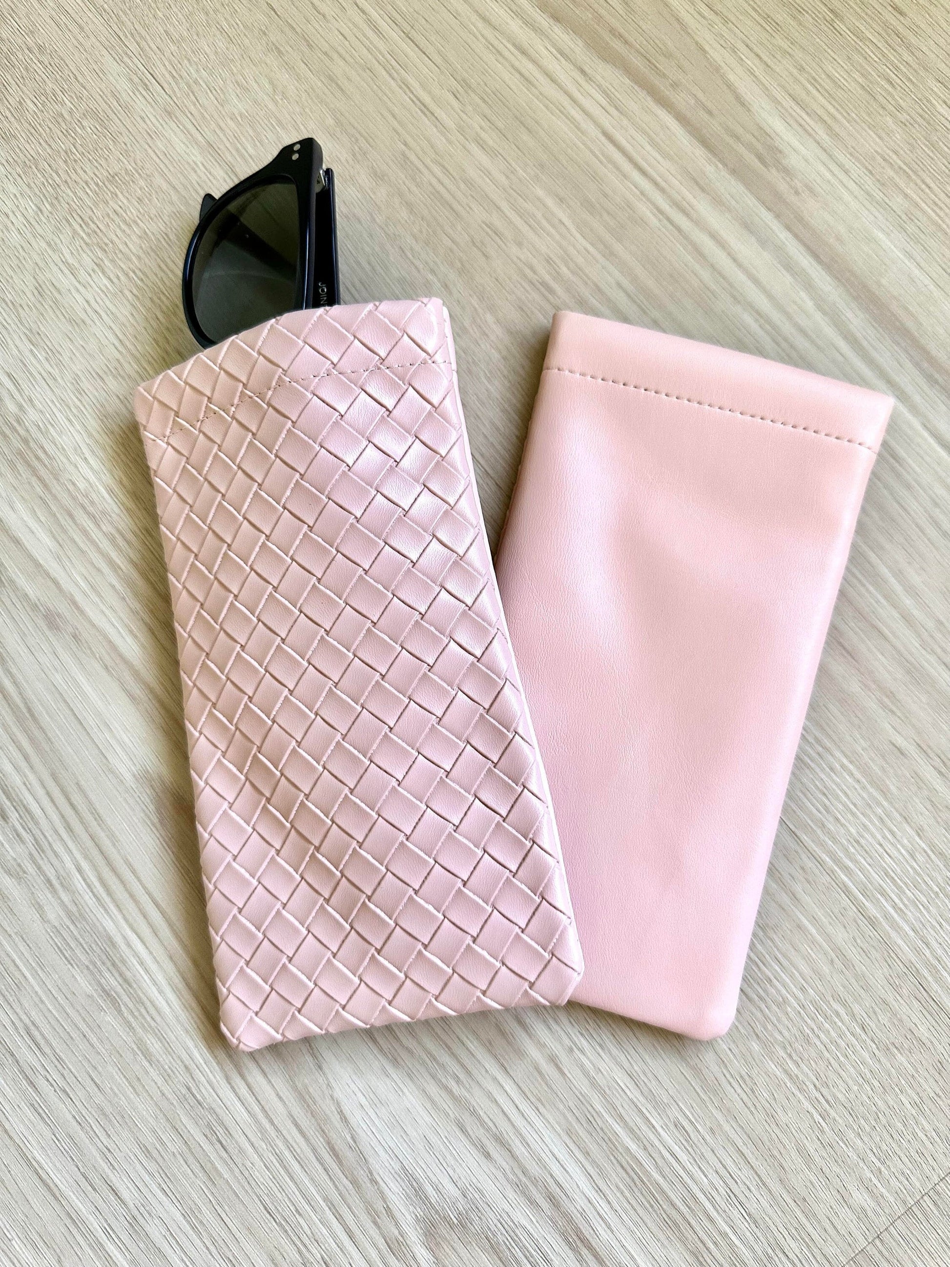 Pink | Vegan Leather Sunglass Case | Phone Case | Weaved Design | Boho | Gifts