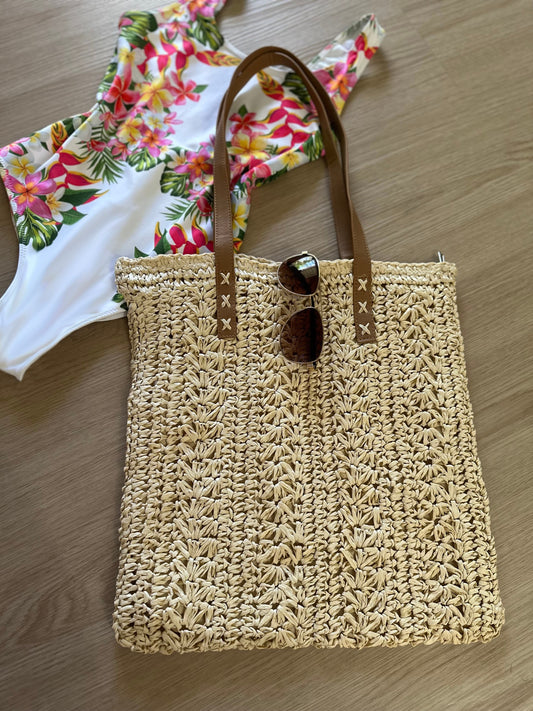 Summer Handbag | Beige | Raffia | Trendy Beach Bag | Woven Design | Shoulder bag | Zipper Closure